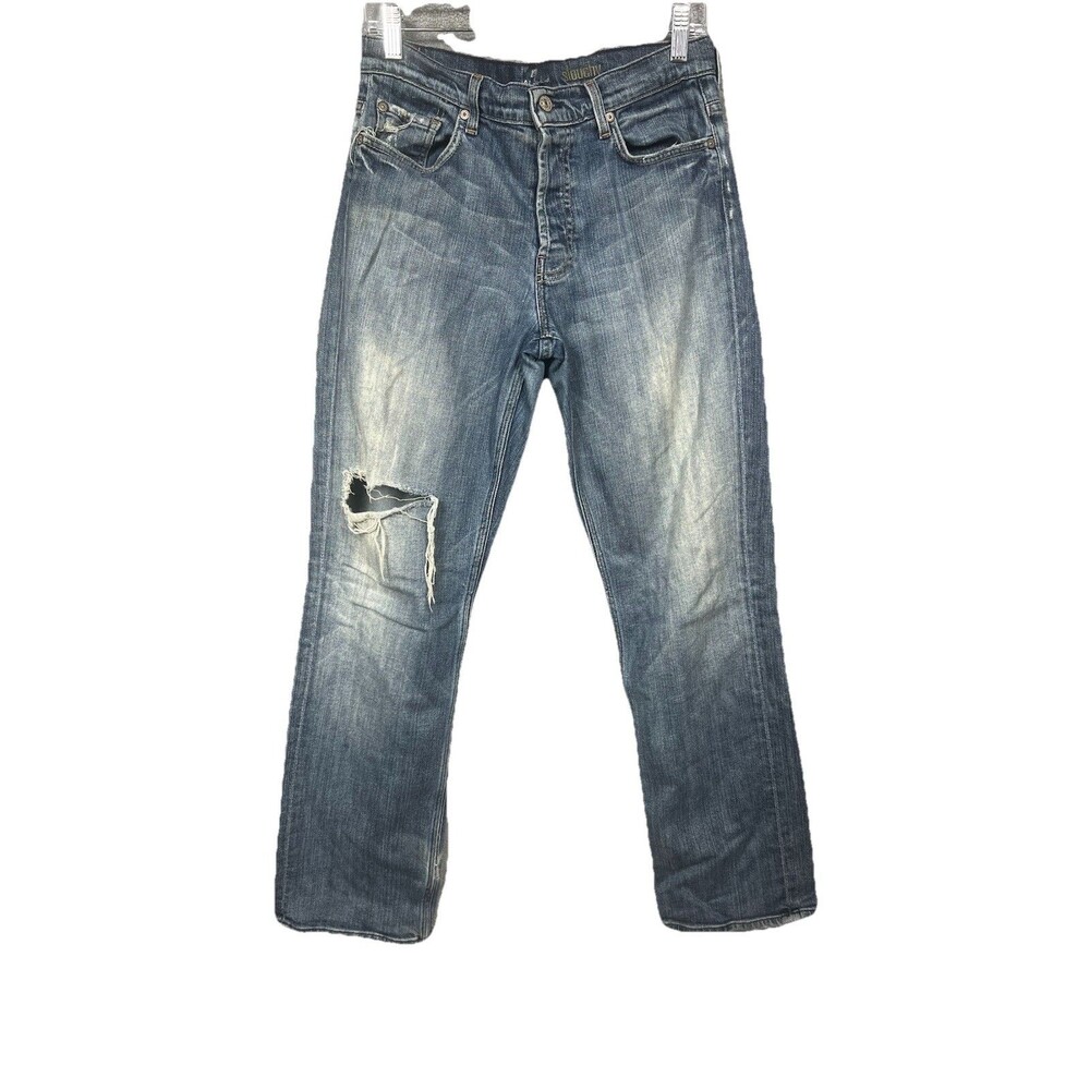 7 For All Mankind Distressed Blue Wide Leg Jeans